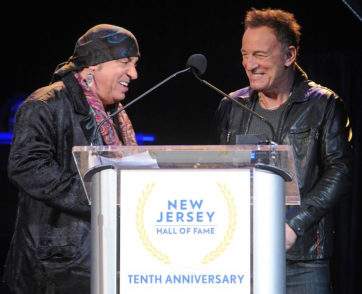 "We have an absolute domestic political prisoner, and we should be embarrassed about that," Steven Van Zandt says of Leonard Peltier. He is pictured with Bruce Springsteen at the 2018 New Jersey Hall of Fame Induction Ceremony in Asbury Park.