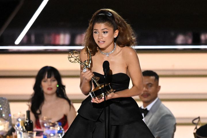 Zendaya accepts the award Monday for Outstanding Lead Actress in a Drama Series for "Euphoria" during the 74th Emmy Awards.