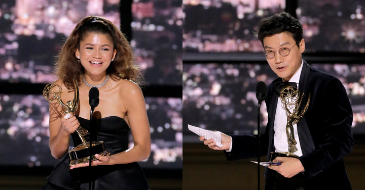 Zendaya, ganadora del Emmy a Mejor actriz de drama por 'Euphoria', y Lee Jung-Jae, ganador del Emmy a Mejor actor de drama por 'El juego del calamar'.