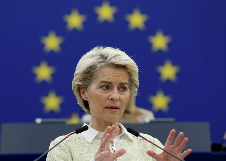 La presidenta de la Comisión Europea, Ursula von der Leyen, en mayo, durante un debate parlamentario en Estrasburgo sobre las consecuencias para la UE de la guerra en Ucrania.