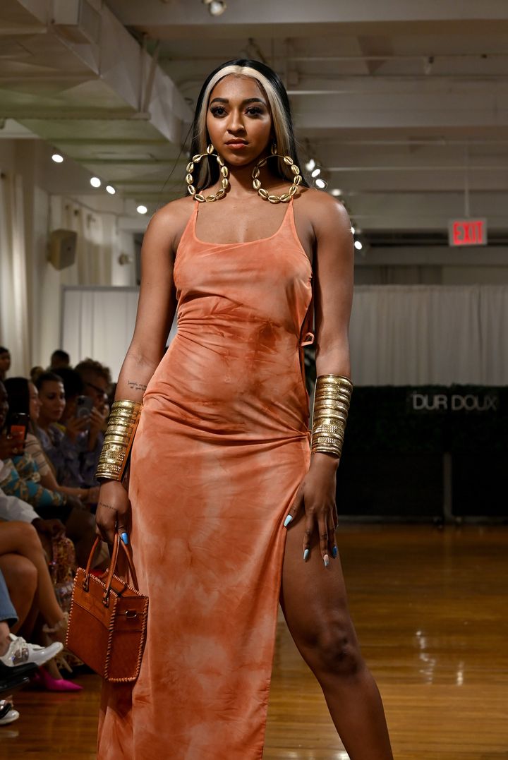 WNBA star DiDi Richards walks the runway at the Dur Doux fashion show during New York Fashion Week this month.