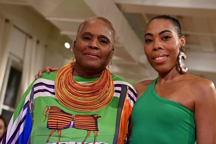Cynthia Burt (left) and her daughter Najla pose on the runway at the Dore du show during New York Fashion Week this month.