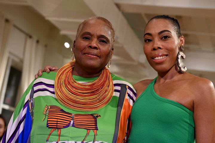 Cynthia Burt (left) and daughter Najla pose on the runway at the Dur Doux show during New York Fashion Week this month.