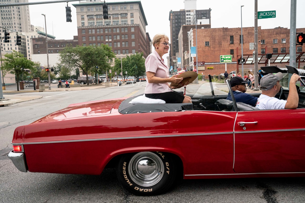 Kaptur rides down Jackson Street during the Toledo's Labor Day parade.