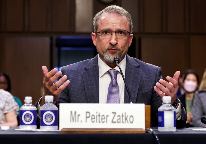 Peiter “Mudge” Zatko, former head of security at Twitter, testifies before the Senate Judiciary Committee on data security at Twitter, on Capitol Hill, Sept. 13.