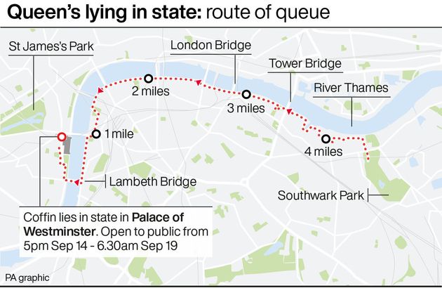 Queen's lying in state: route of queue.