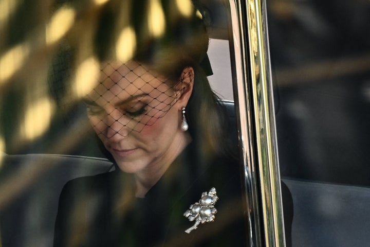 The Princess of Wales in a car behind the coffin of Queen Elizabeth II.