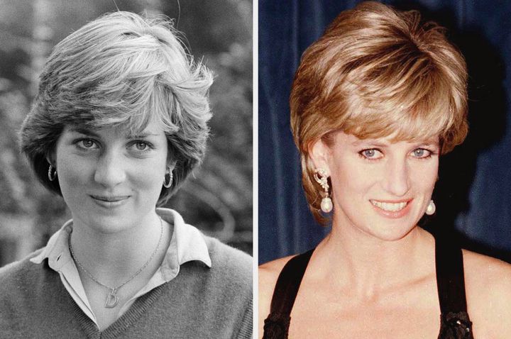 Lady Diana Spencer en 1980 (à gauche) et Diana en 1995 lorsqu'elle était Diana, princesse de Galles