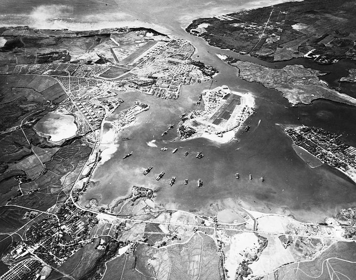 Aerial photograph of Pearl Harbor, Honolulu, Hawaii, before the Japanese attacked on December 7, 1941. (Photo by © CORBIS/Corbis via Getty Images)