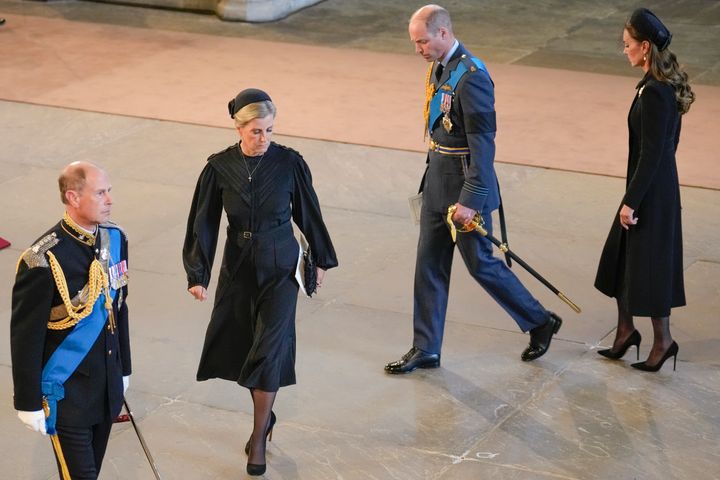 The Earl and Countess of Wessex and Prince of Wales and Catherine pay their respects in the Palace of Westminster. 