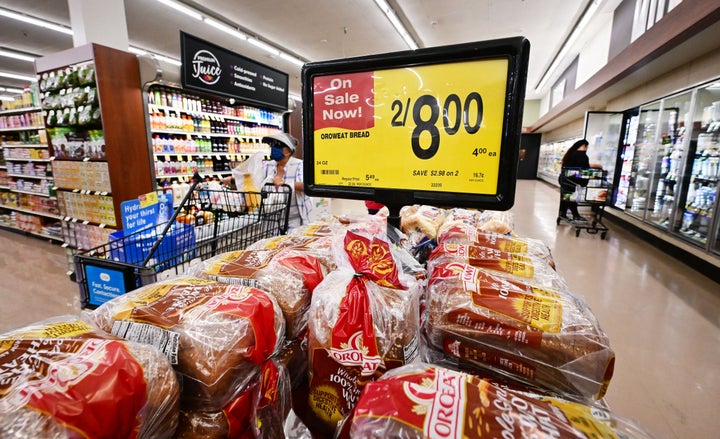 People shop at a supermarket in Montebello, California, on August 23, 2022. - US shoppers are facing increasingly high prices on everyday goods and services as inflation continues to surge with high prices for groceries, gasoline, and housing. (Photo by Frederic J. BROWN / AFP) (Photo by FREDERIC J. BROWN/AFP via Getty Images)