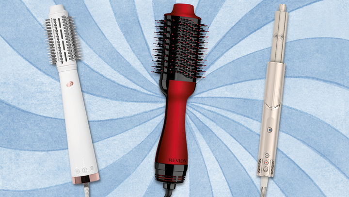 A T3 AireBrush Duo blow dry brush, Revlon One-Step volumizer hair dryer brush and Shark FlexStyle