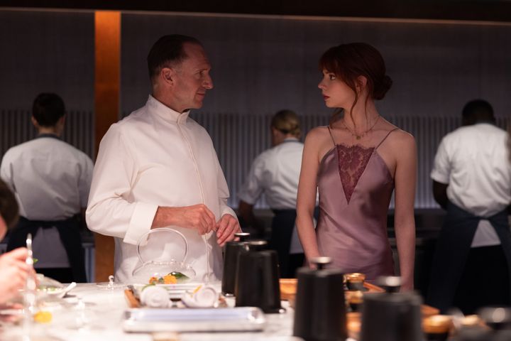 Ralph Fiennes and Anya Taylor-Joy face off in "The Menu"
