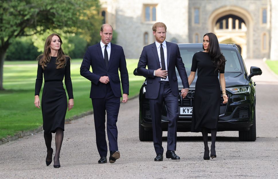 La princesse et le prince de Galles et le duc et la duchesse de Sussex à Windsor samedi.