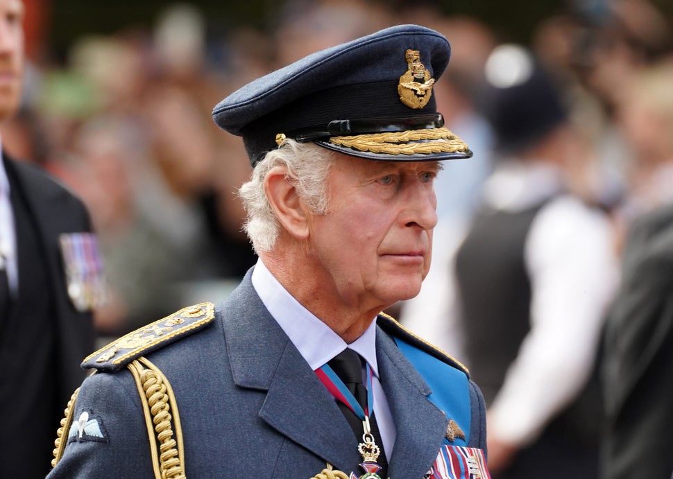 King Charles III follows the coffin of his mother Queen Elizabeth II, during the ceremonial procession from Buckingham Palace to Westminster Hall, London.