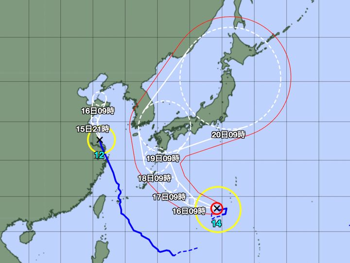 気象庁発表の台風経路図