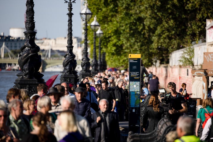 Mourners queuing for the Queen down the Thames