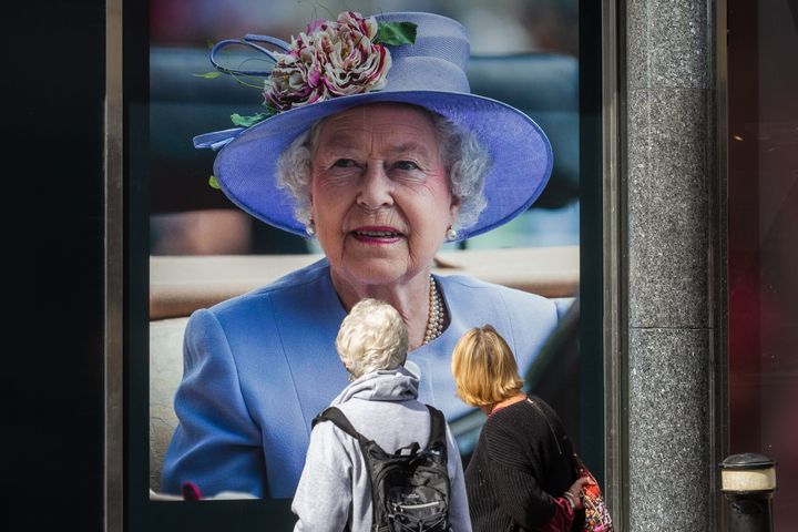 A tribute to Queen Elizabeth II in a shop window in Windsor.