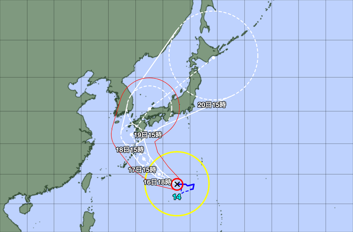 台風14号の予想経路図