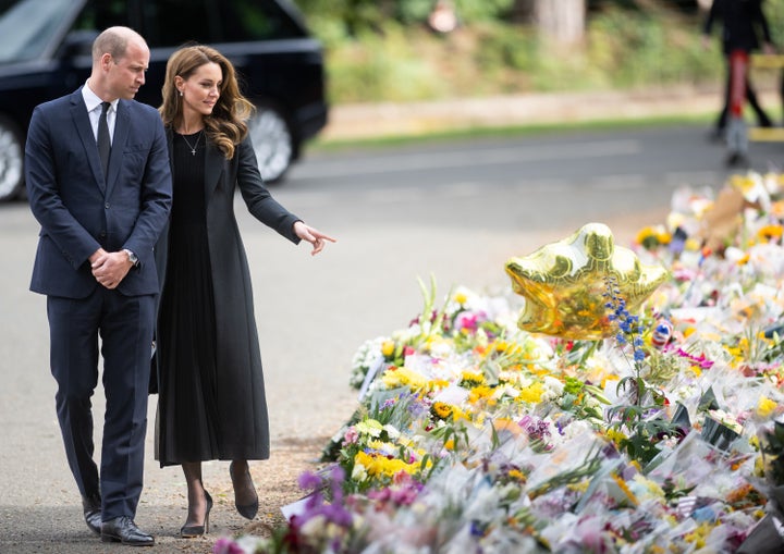 The Prince and Princess of Wales view floral tributes at Sandringham on Sept. 15 in King's Lynn, England.