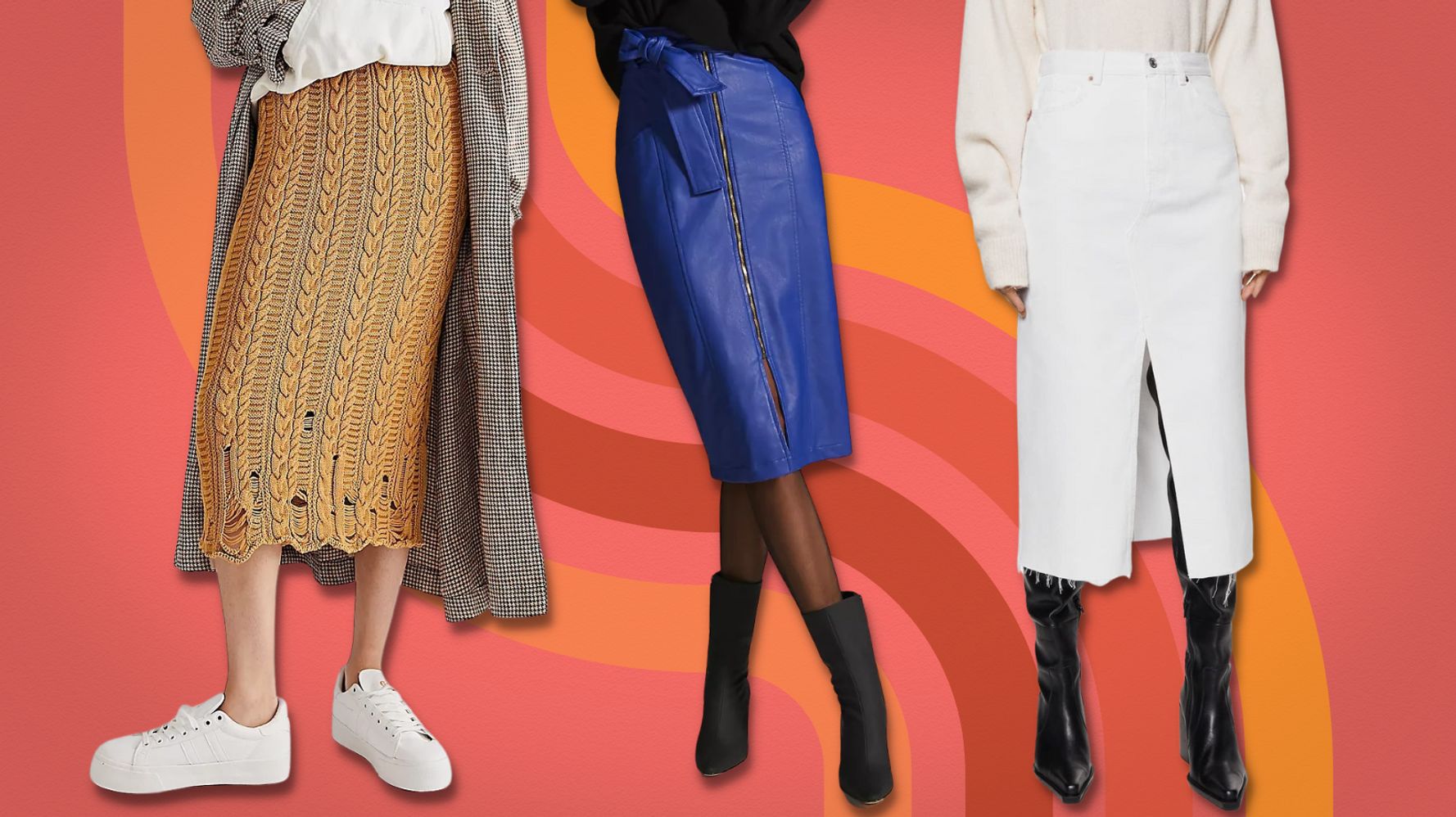 Side-slit faux-leather skirt, Icône, Women's Midi Skirts & Mid-Length  Skirts