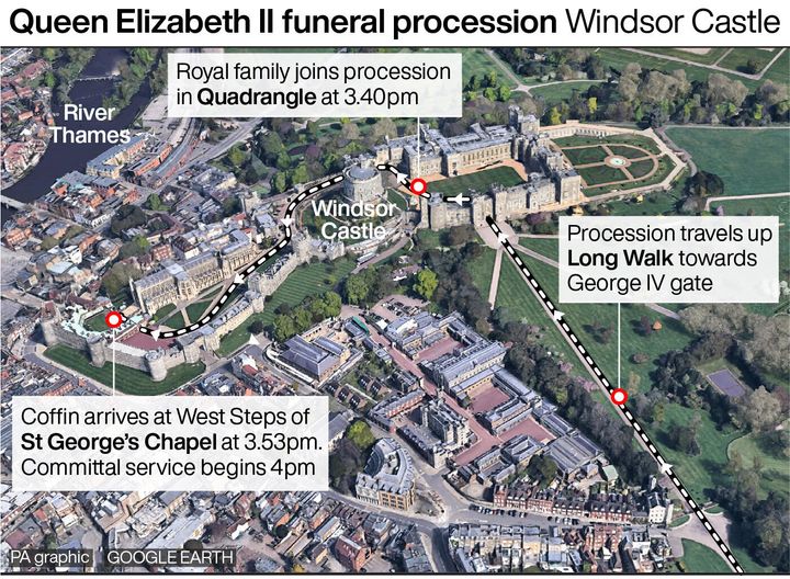 Queen Elizabeth II funeral procession at Windsor Castle.