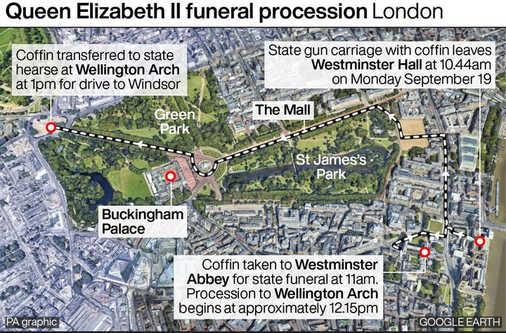 Queen Elizabeth II funeral procession in London.