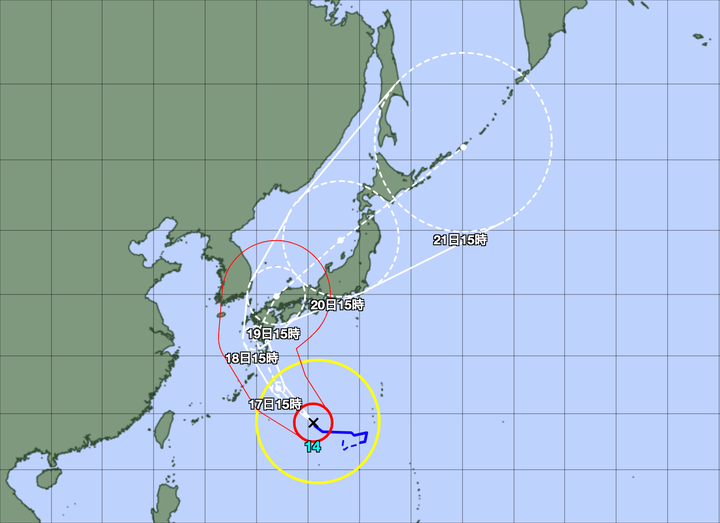 台風14号の予想経路図