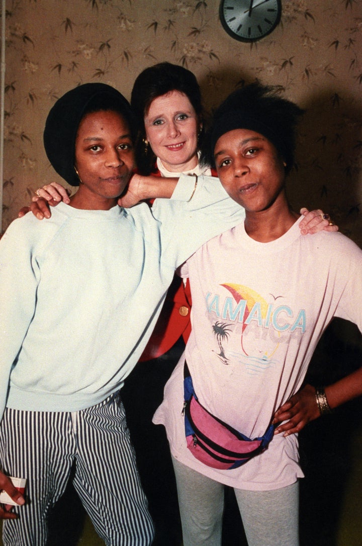 Marjorie Wallace (center), the author of the 1987 "The Silent Twins" book, with Jennifer Gibbons (left) and her twin June (right), during a visit to Broadmoor.