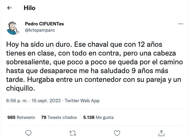 El primer tuit de Pedro Cifuentes.