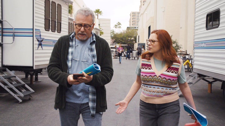 Gordon (Paul Reiser) and Hannah (Rachel Bloom), the father-daughter team of showrunners on "Step Right Up."