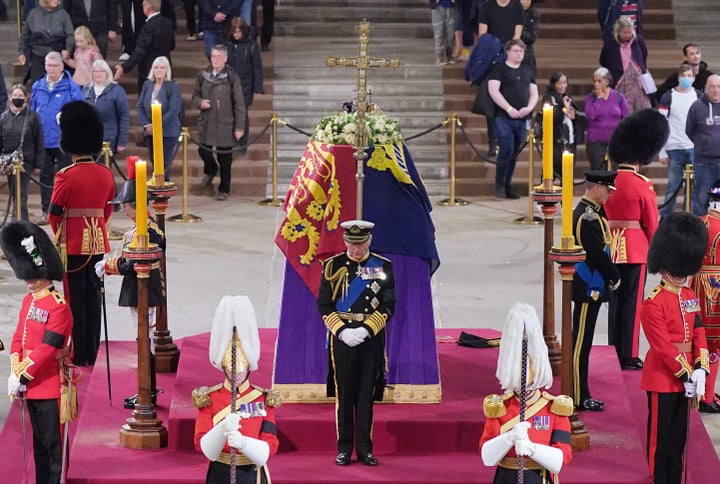 King Charles III and his siblings Princess Anne, Prince Andrew and Edward stood vigil Friday.