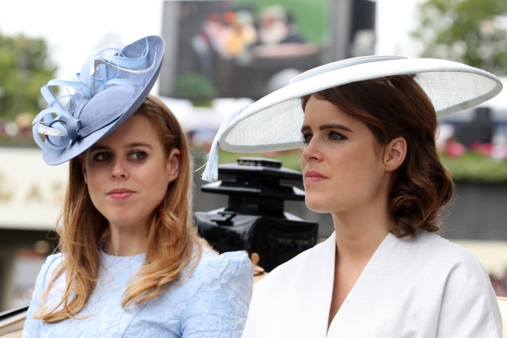 ASCOT, ENGLAND - JUNE 19: Princess Beatrice of York (L) and Princess Eugenie of York attend Royal Ascot Day 1 at Ascot Racecourse on June 19, 2018 in Ascot, United Kingdom.