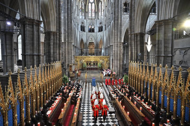 Gentlemen at Arms, the Queen's bodyguard takes part in the State Funeral of Queen Elizabeth II, held at Westminster Abbey, London. Picture date: Monday September 19, 2022.