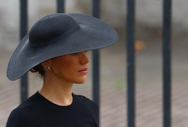 Britain's Meghan, Duchess of Sussex arrive ahead of the State Funeral of Queen Elizabeth II at Westminster Abbey.