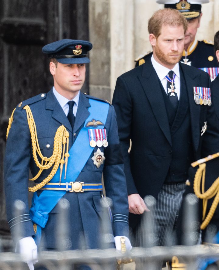The Prince of Wales and the Duke of Sussex during Queen Elizabeth II's state funeral at Westminster Abbey on September 19. 