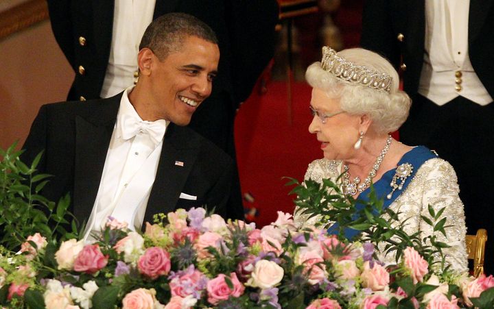President Barack Obama and Queen Elizabeth II during a state banquet in Buckingham Palace on May 24, 2011, in London.