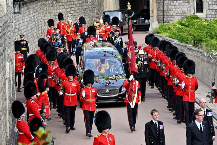 The Queen's coffin on its way to St George's Chapel