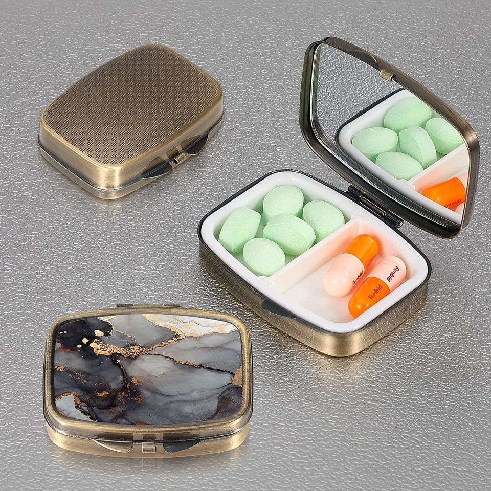 Tiny Vintage Pill Box With Flowers Small Cute Travel Pill Case 