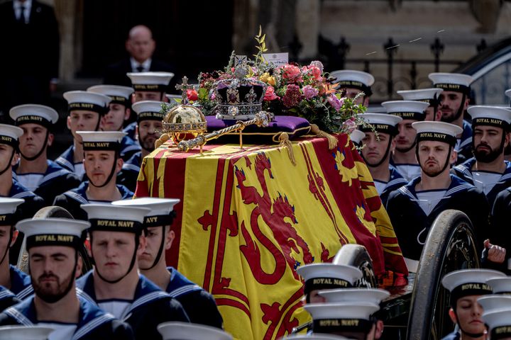 The Queen's coffin on the day of her funeral