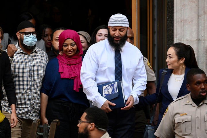 Syed leaves the courthouse after Monday's hearing in Baltimore. Prosecutors have 30 days to decide whether they will seek a new trial or drop the charges against him.