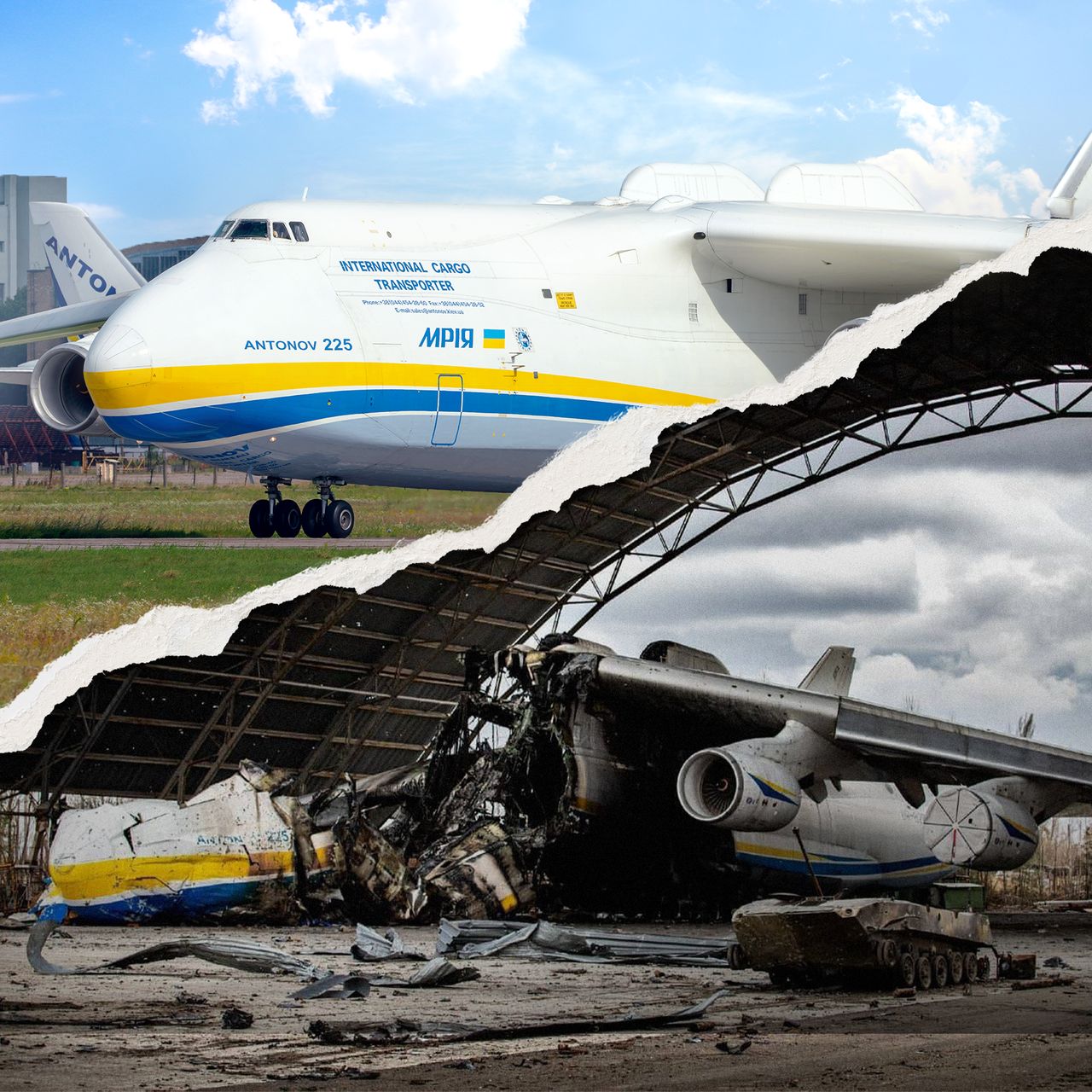 The AN-225 "Mriia" cargo plane. Since its construction in the 1980s,the one-of-a-kind cargo plane designed to transport objects for the space industry has set more than 240 world records for speed, altitude, and load capacity. It was destroyed and burned during the March 27 Russian attack on Hostomel.
