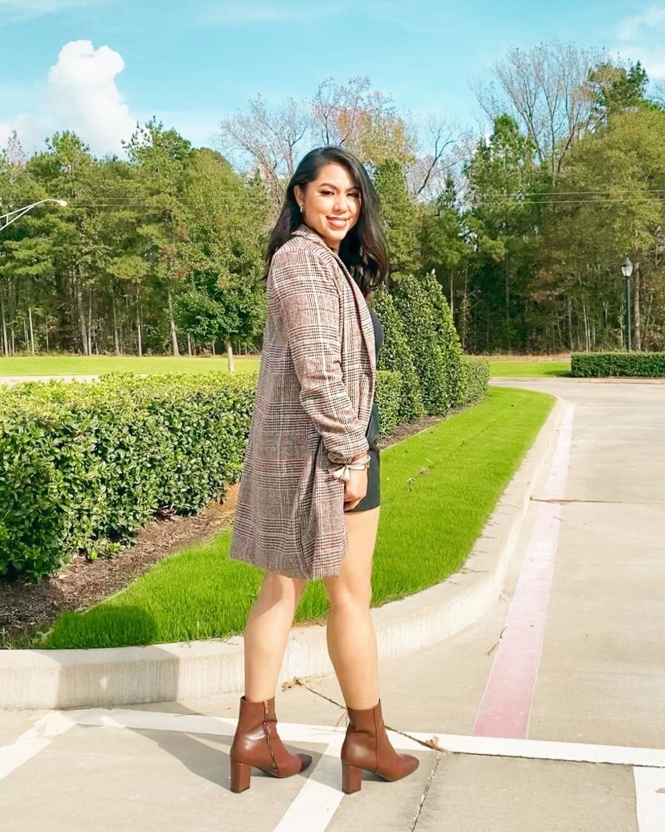 A chic longline plaid jacket