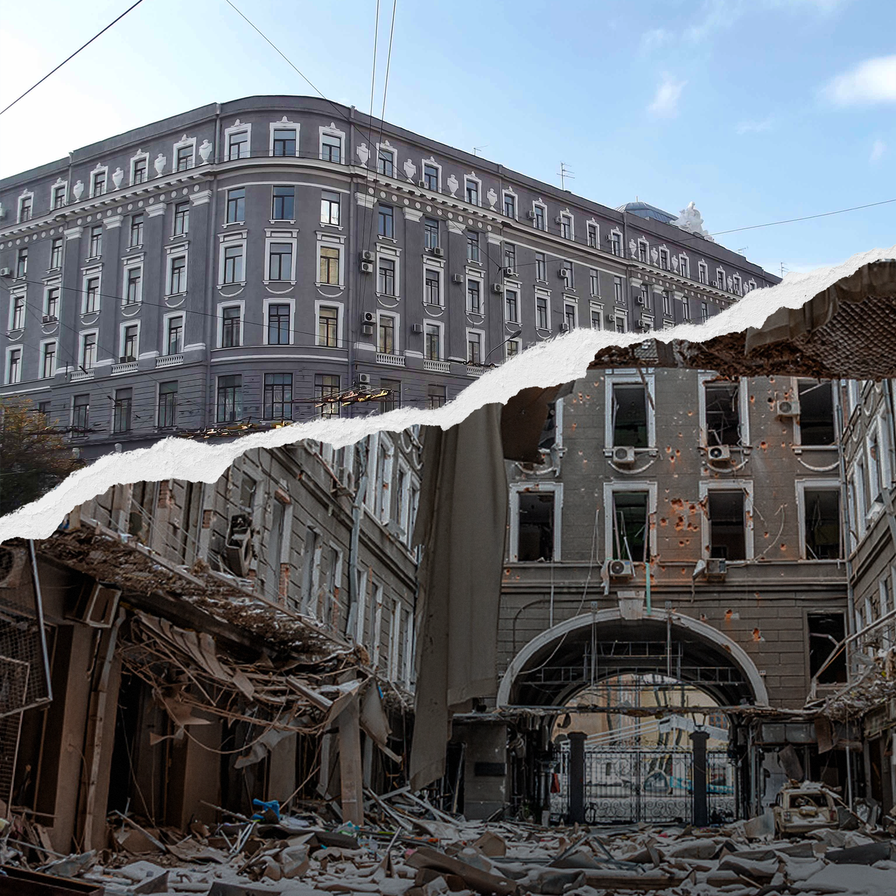 The art nouveau and neoclassical-style Palace of Labor is an illustrious part of the architectural ensemble of Kharkiv’s Constitution Square. It is a former rental house, which, after the Bolsheviks conquered Ukraine, became an office for trade unions. Its architect, Hyppolite Prétreaus, perished in 1937 during the Stalinist terror. A Russian airstrike in the spring of 2022 destroyed Constitution Square and damaged the building's facades, windows and roof.