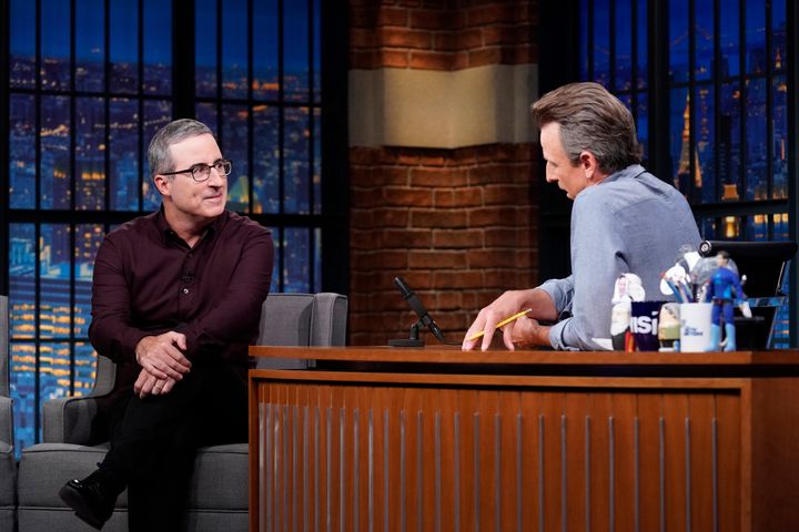 John pictured during his interview with Seth Meyers