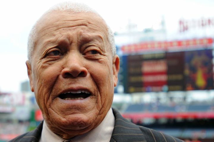 19 April 2015: Former Los Angeles Dodgers great, Maury Wills is inducted into the Washington, D.C. Sports Hall of Fame at Nationals Park in Washington, D.C. where the Washington Nationals defeated the Philadelphia Phillies, 4-1. (Photo by Mark Goldman/Icon Sportswire/Corbis/Icon Sportswire via Getty Images)