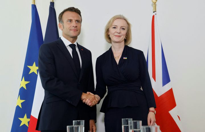 French president Emmanuel Macron holds a bilateral meeting with British prime minister Liz Truss on the sidelines of the United Nations General Assembly at UN headquarters in New York City.
