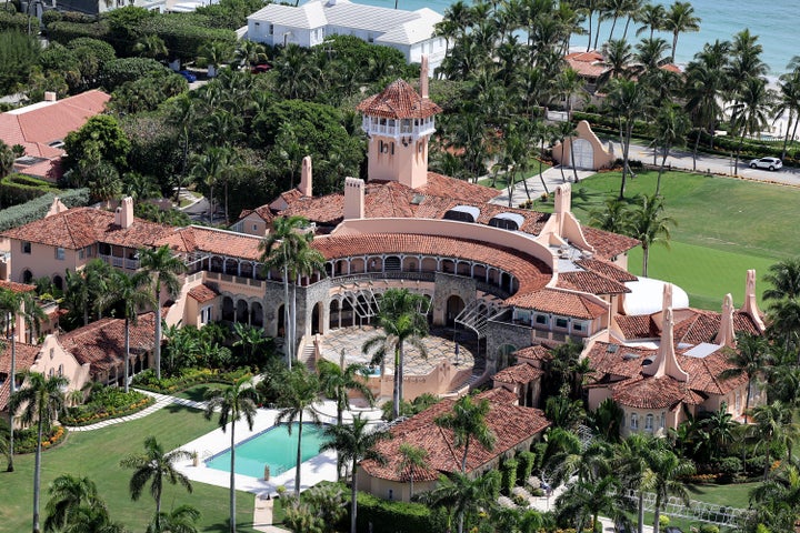 PALM BEACH, FLORIDA - SEPTEMBER 14: In this aerial view, former U.S. President Donald Trump's Mar-a-Lago estate is seen on September 14, 2022 in Palm Beach, Florida. Trump's legal team is currently negotiating with the Justice Department regarding the selection of a Special Master to review documents, some marked Top Secret, seized when the FBI searched the compound. (Photo by Joe Raedle/Getty Images)