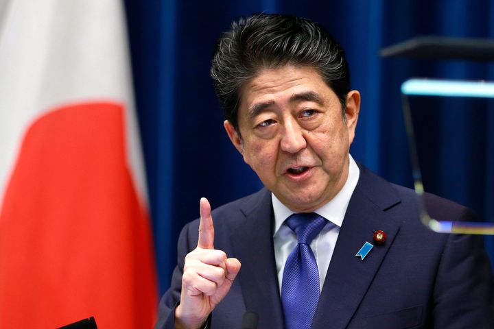 Shinzo Abe speaks during a news conference at the prime minister's official residence in Tokyo on Sept. 25, 2017. Japanese police said July 13, 2022, they have found a number of what they believe are bullet marks on a building near the site of former Prime Minister Shinzo Abe's assassination last week in western Japan, apparently from the first shot fired from a suspect's powerful homemade gun that narrowly missed Abe. 