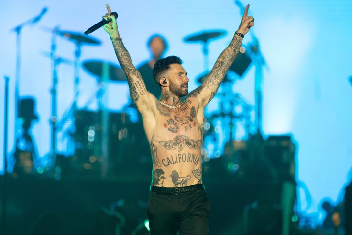 Adam Levine performs during the Maroon 5 Performance at Hayarkon Park on May 09, 2022 in Tel Aviv, Israel. 